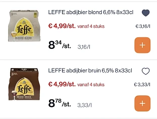 Leffe abdijbier blond en bruin 8x33 cl