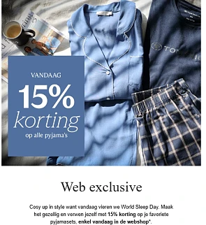 e5: 15% korting op alle pyjama's