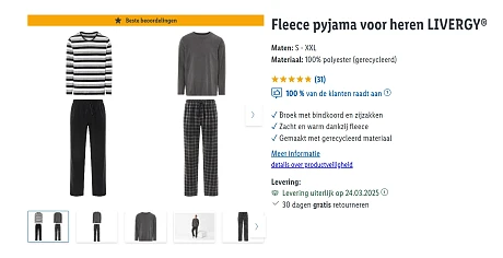 Fleece pyjama voor heren LIVERGY