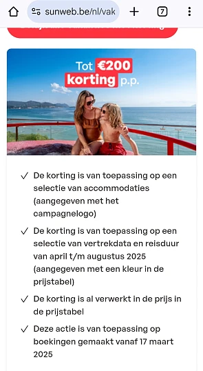 €200 korting sunweb