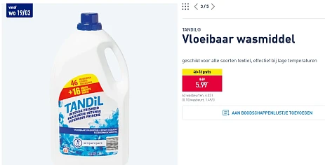 Tandil wasmiddel voor maar €0,10 per wasbeurt