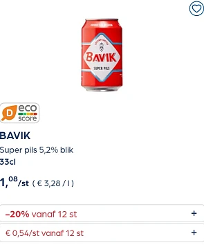 BAVIK Super pils 5,2% blik 33cl -20% extra