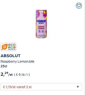ABSOLUT Raspberry Lemon.blik 25cl