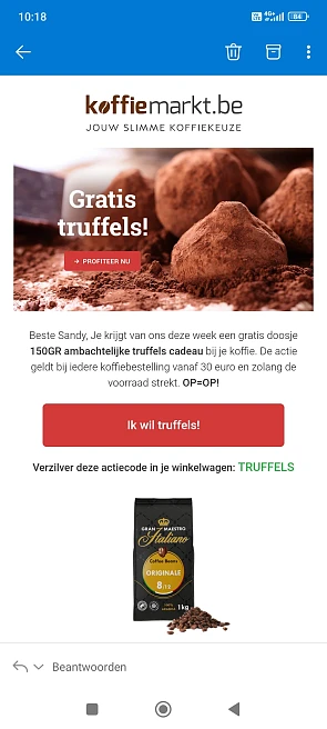 Gratis truffels bij koffiemarkt