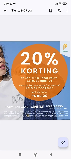 20% op 1 artikel bij giks
