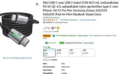 usb c naar usb c oplaadkabel