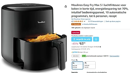 Moulinex Easy Fry Max EZ245820 Airfryer, 5 l, zwart
