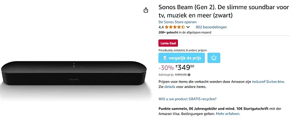 Sonos Beam (Gen 2) met 30% korting bij Amazon DE