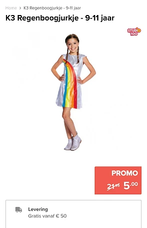 K3 regenboogjurkje 9-11j 🌈 €5,00 bij Euroshop