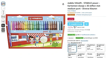 -52% op Stabilo viltstiften bij Amazon BE (19 cent per stift)