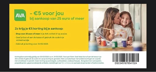 5€ korting bij aankoop vanaf 25€ bij Ava