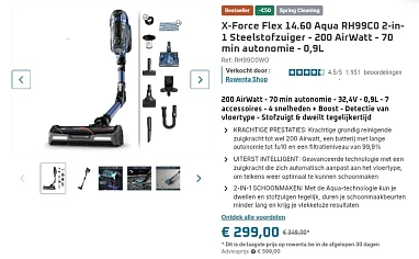 X-Force Flex 14.60 Aqua RH99C0 2-in-1 Steelstofzuiger