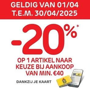 -20% op 1 artikel naar keuze bij Brico 🛠