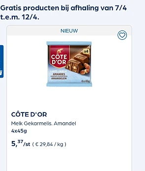 Collect&go gratis product CÔTE D'OR Melk Gekarmelis. Amandel 4x45g