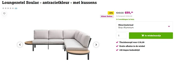 Loungezetel Soulac - antracietkleur - met kussens met 33% korting bij Leen Bakker