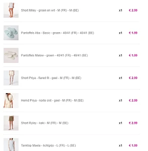 2 paar slippers, 2 shorts en 2 tops van Etam voor 17,93 euro excl verzending betaald