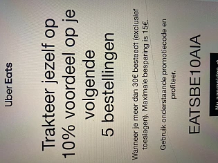 10% op 5 bestellingen bij Ubereats