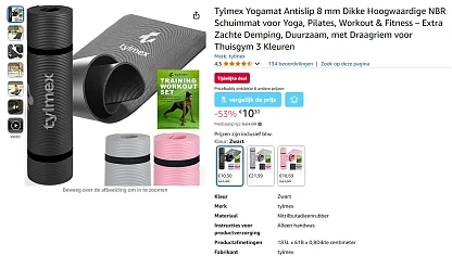 Yogamat Antislip 8 mm met 53% korting bij Amazon NL