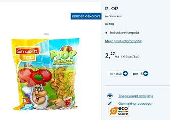 Plop minikoekjes, 8 pakjes nu 26% voordeliger bij Collect&Go