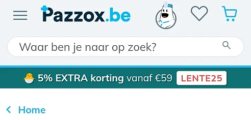5% bij aankoop van €59 pazzox