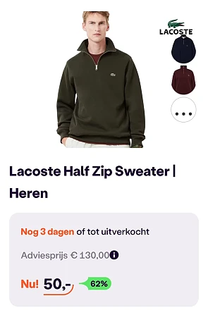 Lacoste half zip heren sweater -62% op ibood.com