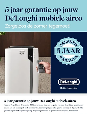 5 jaar garantie op De’Longhi mobiele airco