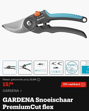 15% cashback op Gardena snoeigereedschap