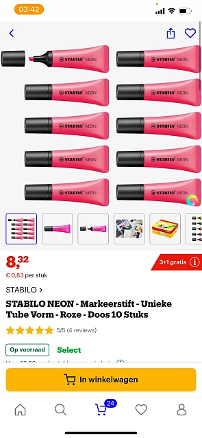 Stabilo neon roze - 10 stuks