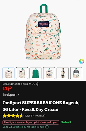 Jansport 25l rugzak voor 11,10€