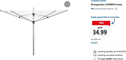 Droogmolen voor slechts €34,99 ipv €49,99 bij Lidl