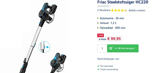 Friac steelstofzuiger voor €99,95 ipv €179,95 bij Eldi