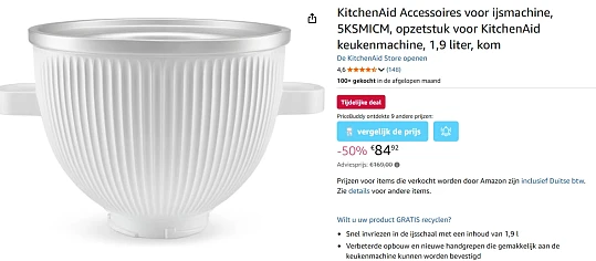 KitchenAid Roomijsmaker voor €84,92 ipv €169 bij Amazon DE