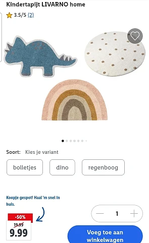 Kindertapijt LIVARNO home (dinosaurus, stippen of regenboog)
