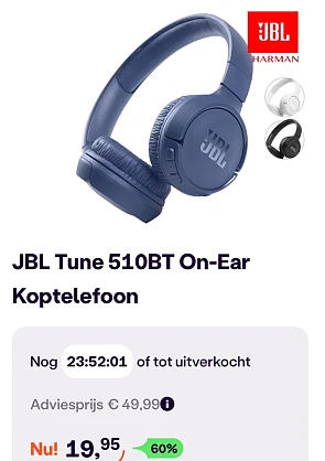 JBL Tune 510BT On-Ear koptelefoon -60% bij ibood.com