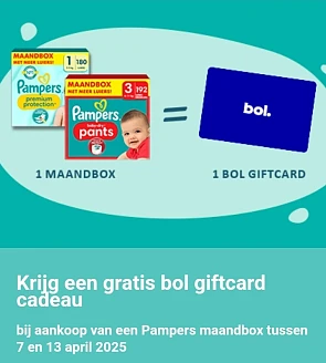 GRATIS bol giftcard twv €15 bij aankoop van een Pampers maandbox