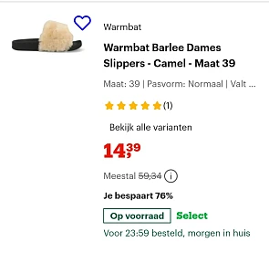 -76% warmbat barlee dames slippers camel maat 39 bij bol.com
