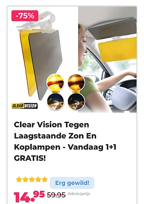 Clear vision tegen laagstaande zon En koplampen - Vandaag 1+1 bij voordeelvanger.nl