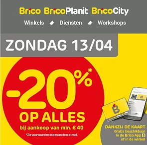 Zondag 20% korting op alles bij Brico