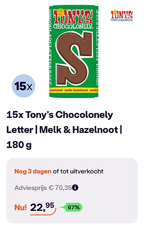 15x Tony's Chocolonely Letter -67% bij ibood.com
