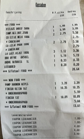 Carrefour market lede finish vaatwastabletten en Cote dor gekocht