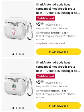 Airpods hoesjes aan 5,99€ op Amazon BE