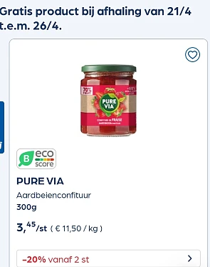 Collect&go gratis pure via aardbeienconfituur 300g