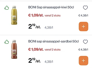 Boni vers sap 50Cl -50% reactie op Albert Heyn