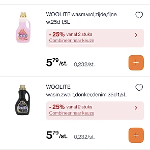 Woolite wasmiddel 25% korting bovenop goedkopere prijs