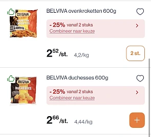 Belviva oven kroketten en duchesses 600 gram extra korting