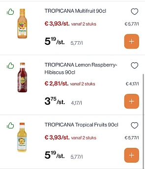 Verschillende varianten tropicana goedkoper