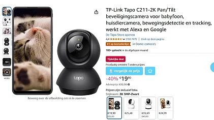 TP Link beveiligings/huisdier camera aan slechts 19,90 euro op amazon NL