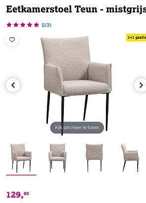 2 eetkamerstoelen voor 129€ bij Leenbakker