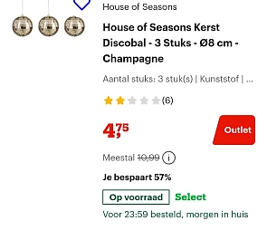 House of seasons Kerst discobal 3 stuks -57% bij bol.com