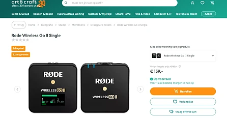 Dagdeal art&craft Rode Wireless Go II Single voor €139